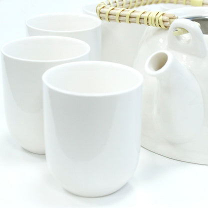 Classic White Ceramic Herbal Teapot Set 7 Piece | Artisan Style | Timeless Tea Lover Gift Set