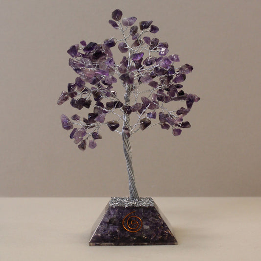 Amethyst Gemstone Tree with Orgonite Base | 160 Stones | 8x8x17cm | New