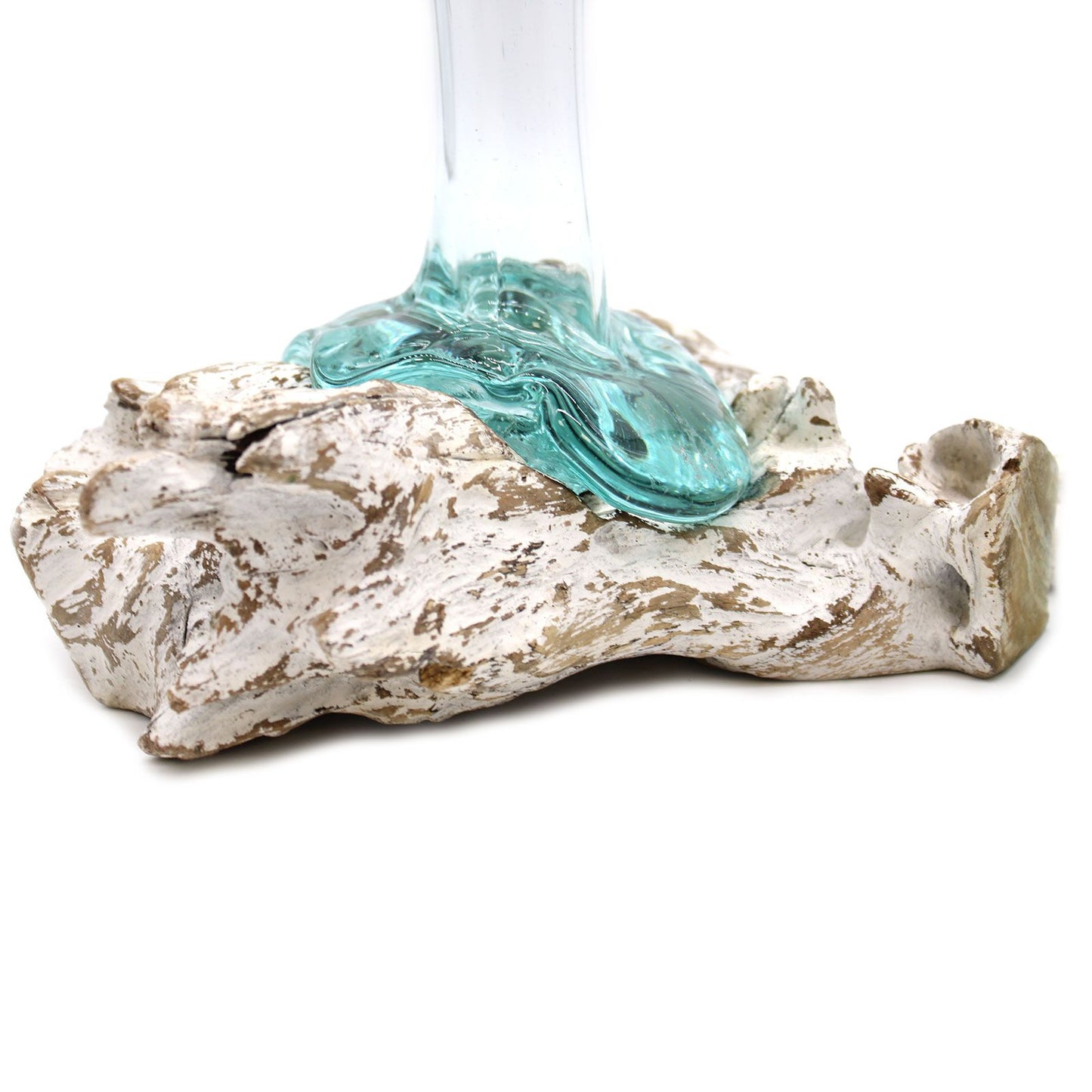 Molten Glass Vase on Whitewash Wood | Medium | Handmade in Bali | 24x16x12cm | New