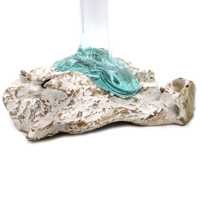 Molten Glass Vase on Whitewash Wood | Medium | Handmade in Bali | 24x16x12cm | New