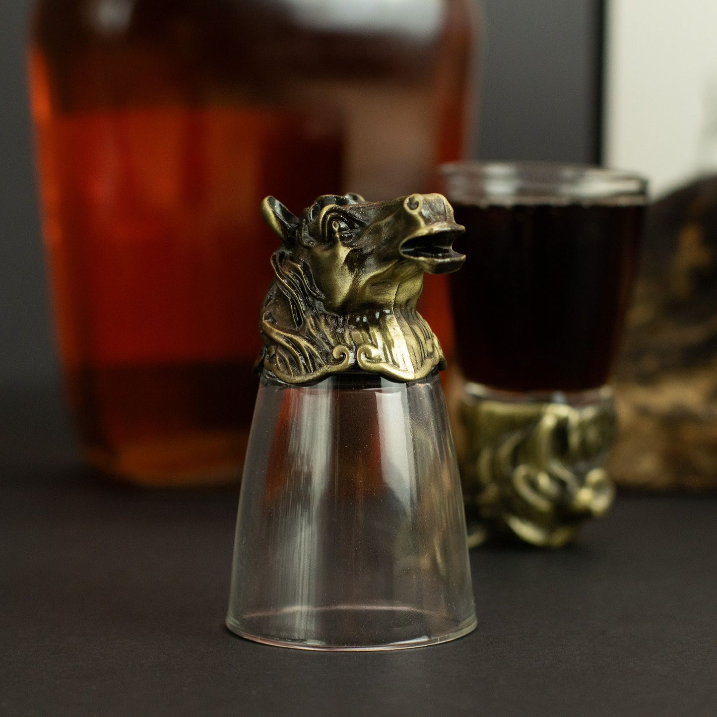 Bottom Up Shot Glass Gift Set of 12 | Forest & Mystical Creatures | 25ml | Antique Bronze | New