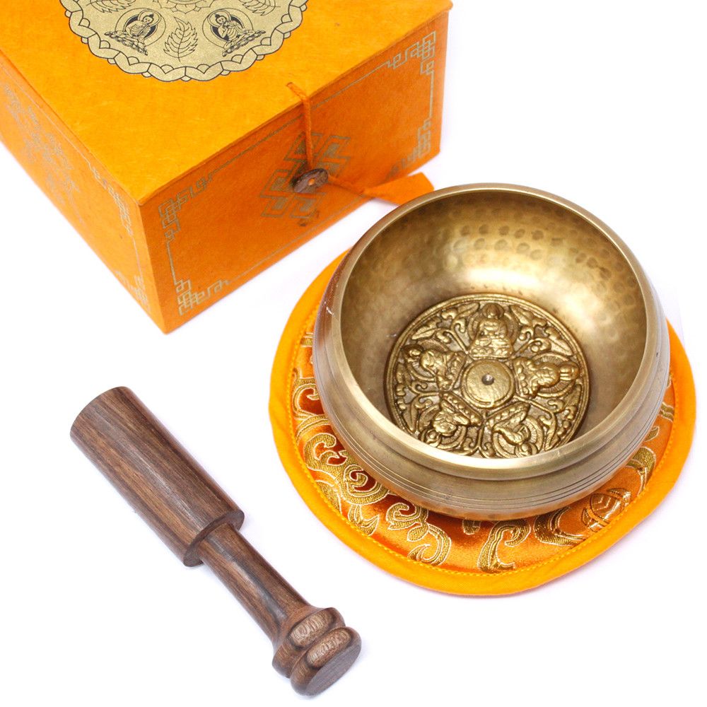 Five Buddha Singing Bowl Gift Set | 10cm | Hand-Painted | Brass | New