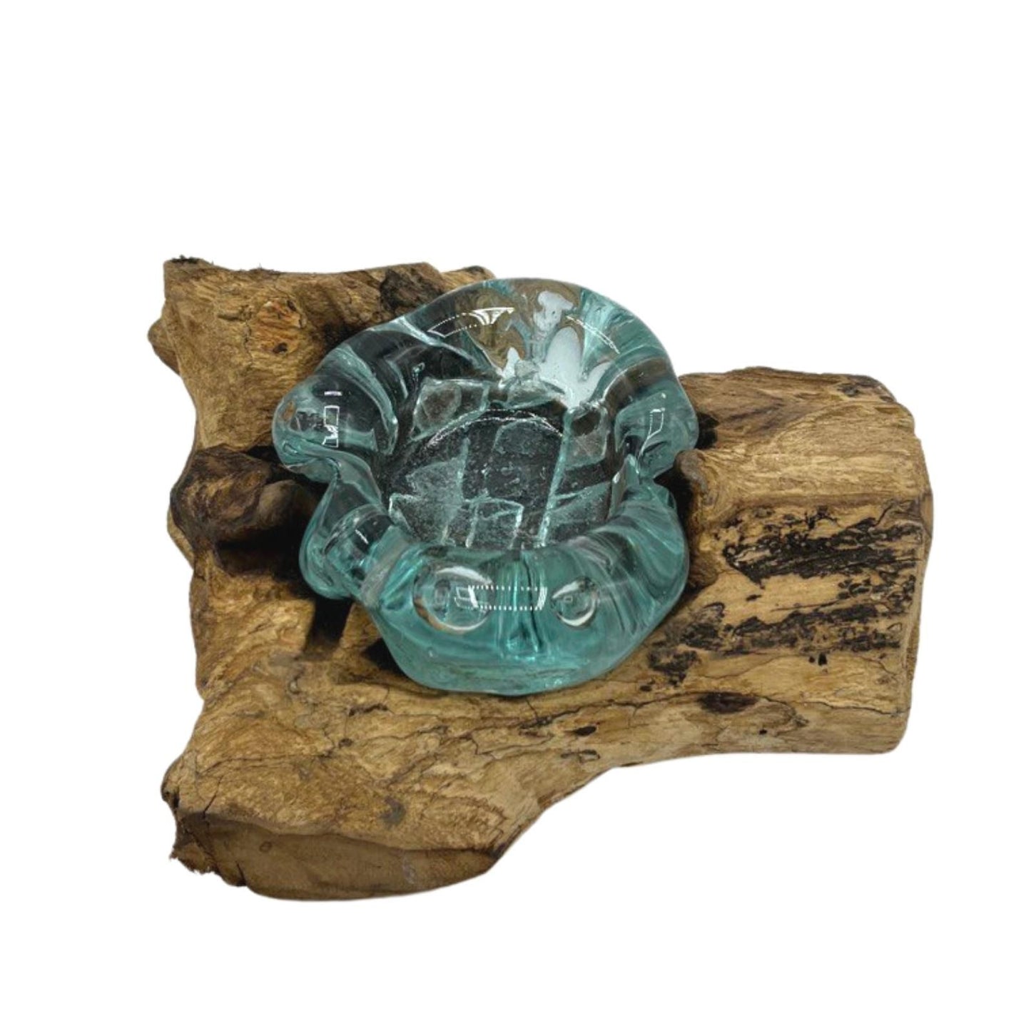 Molten Glass Candle Single Holder on Driftwood | Handmade in Bali | 14x17x9cm | New