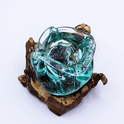 Molten Glass Chunky Ashtray & Candle Holder on Driftwood | 23cm | 11x14x19.5cm | New