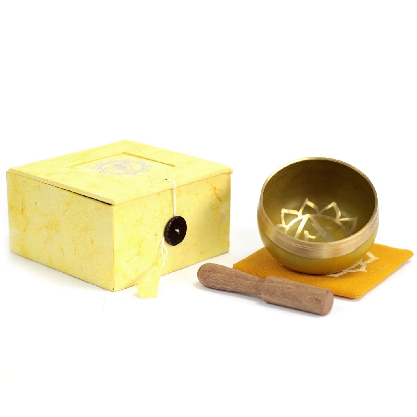 Solar Plexus Chakra Singing Bowl Gift Set | Manipura | Hand-Painted | Brass | New