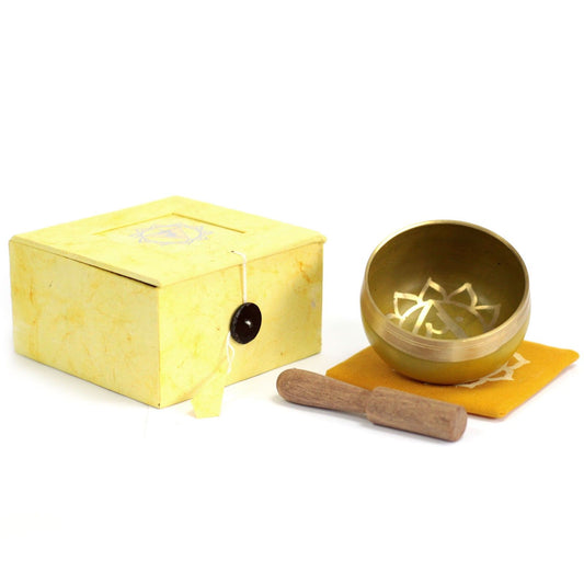 Solar Plexus Chakra Singing Bowl Gift Set | Manipura | Hand-Painted | Brass | New