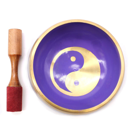 Yin and Yang Singing Bowl Set | White and Purple | 14cm | Brass | New