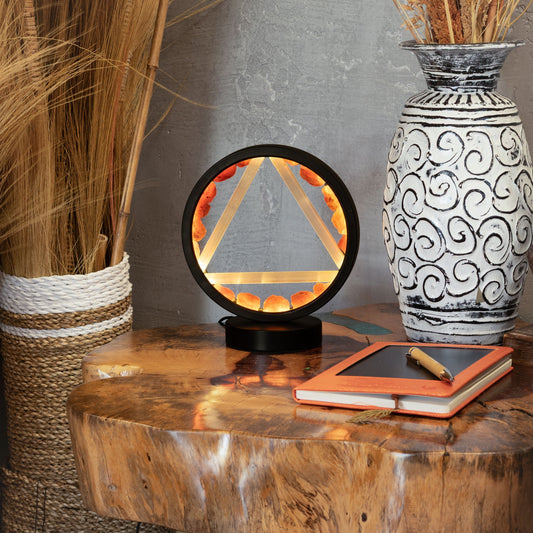 Fire Element gemstone halo lamp with carnelian and selenite, USB powered crystal light | Crawford & Bond