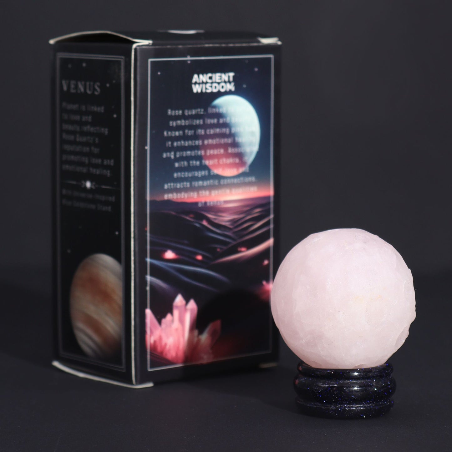 Rose Quartz Gemstone Planet on a Sola Goldstone Stand (VENUS)