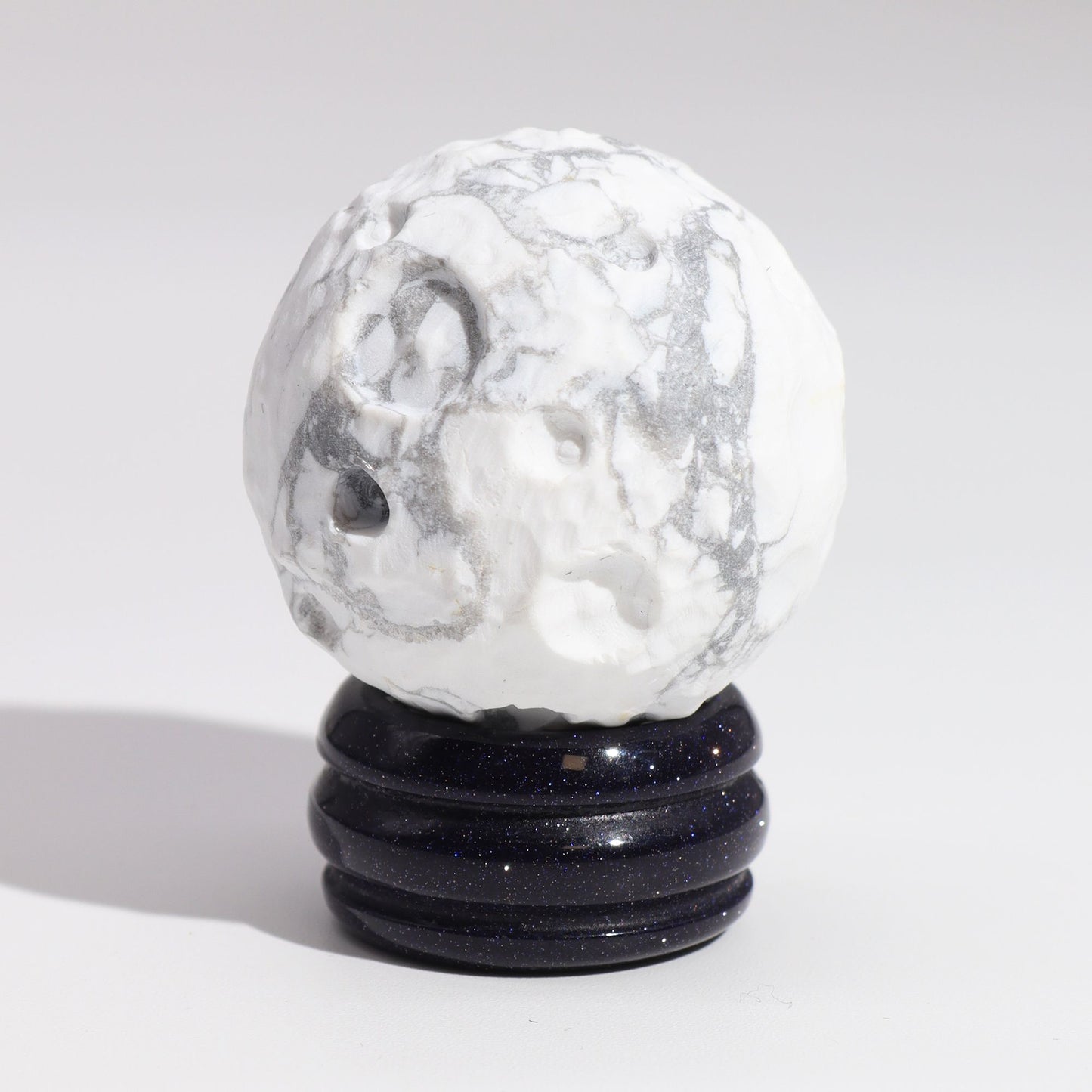 Moon Gemstone Planet White Howlite Sphere 40mm | Solar Goldstone Stand | Peace Change Tranquility