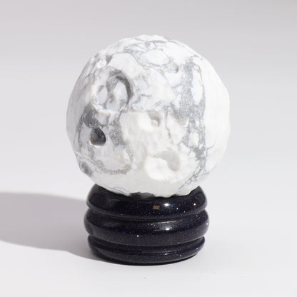 Moon Gemstone Planet White Howlite Sphere 40mm | Solar Goldstone Stand | Peace Change Tranquility