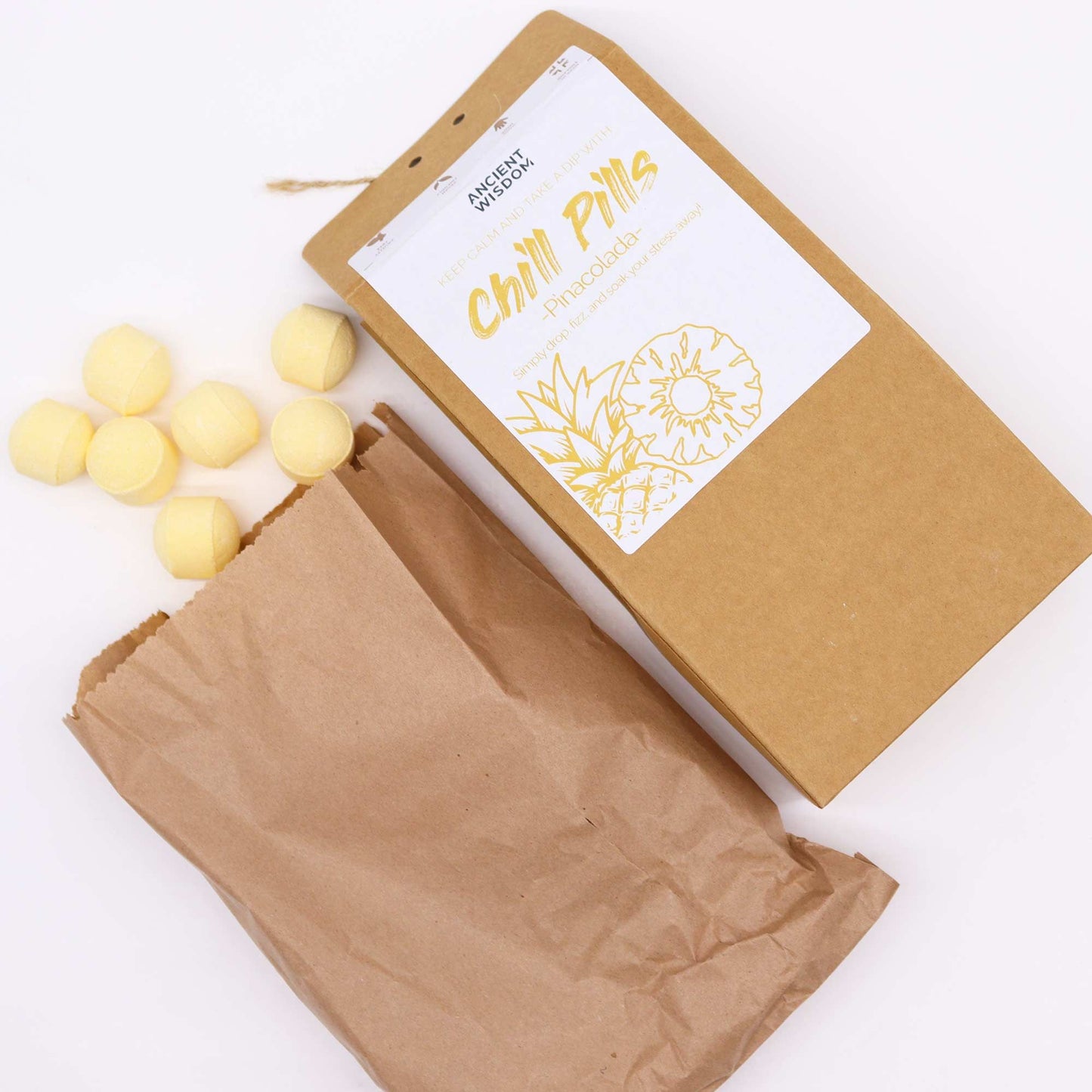 Chill Pills Bath Bomb Gift Pack | Pina Colada | 350g | 30 Mini Bath Bombs | Handmade England | New