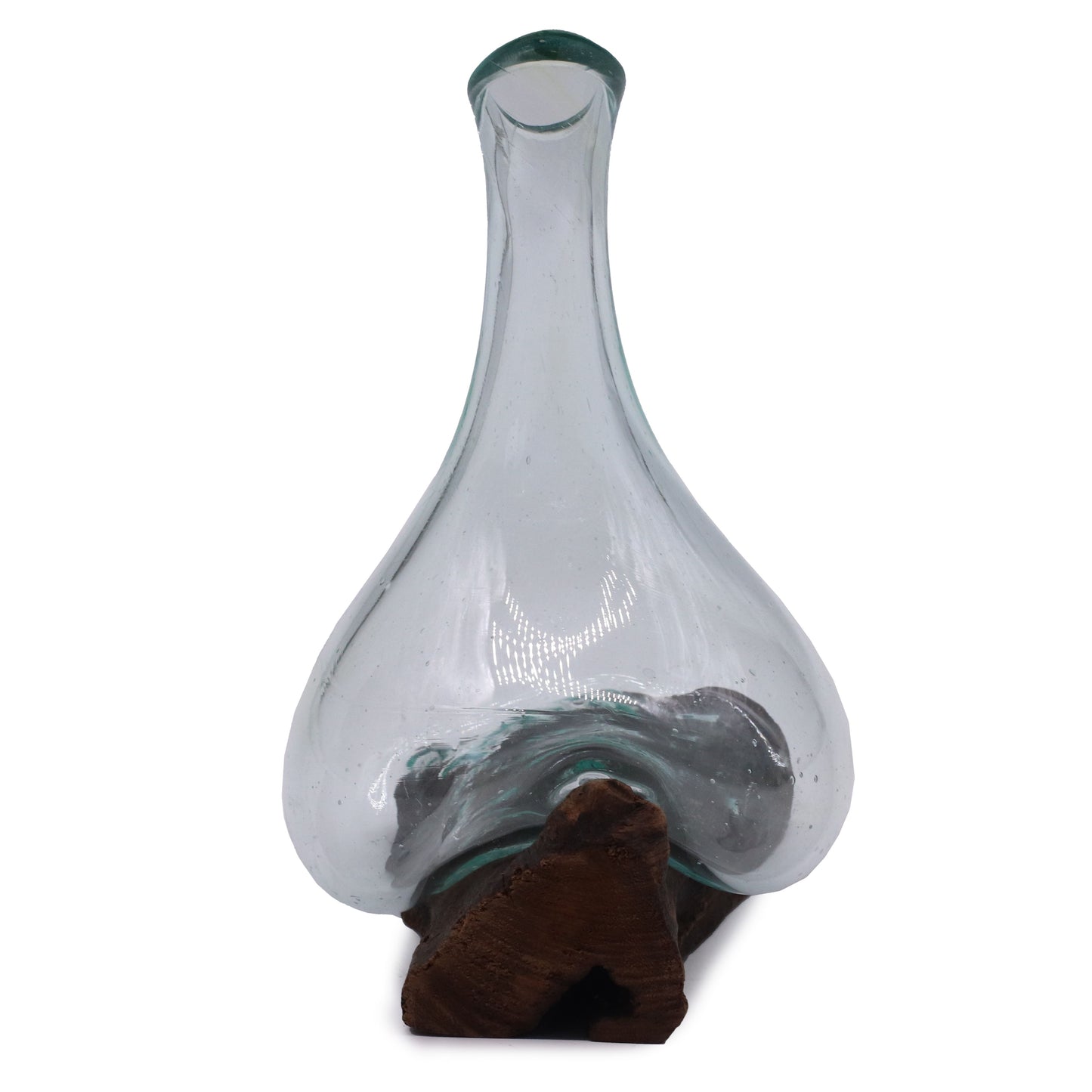 Molten Glass Mini Decanter on Driftwood | Handmade in Bali | 20cm | 20x14x10cm | New