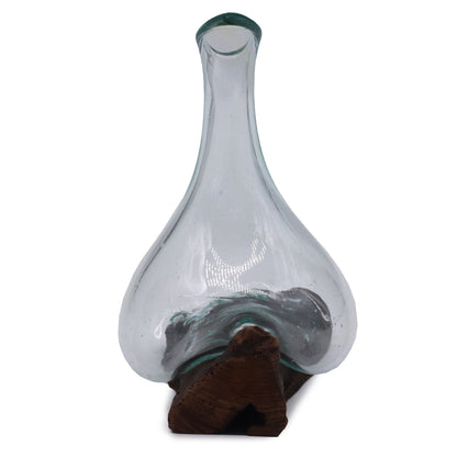 Molten Glass Mini Decanter on Driftwood | Handmade in Bali | 20cm | 20x14x10cm | New