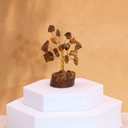 Mini Tiger Eye Gemstone Tree on Wood Base | 15 Stones | 4x3x6cm | New