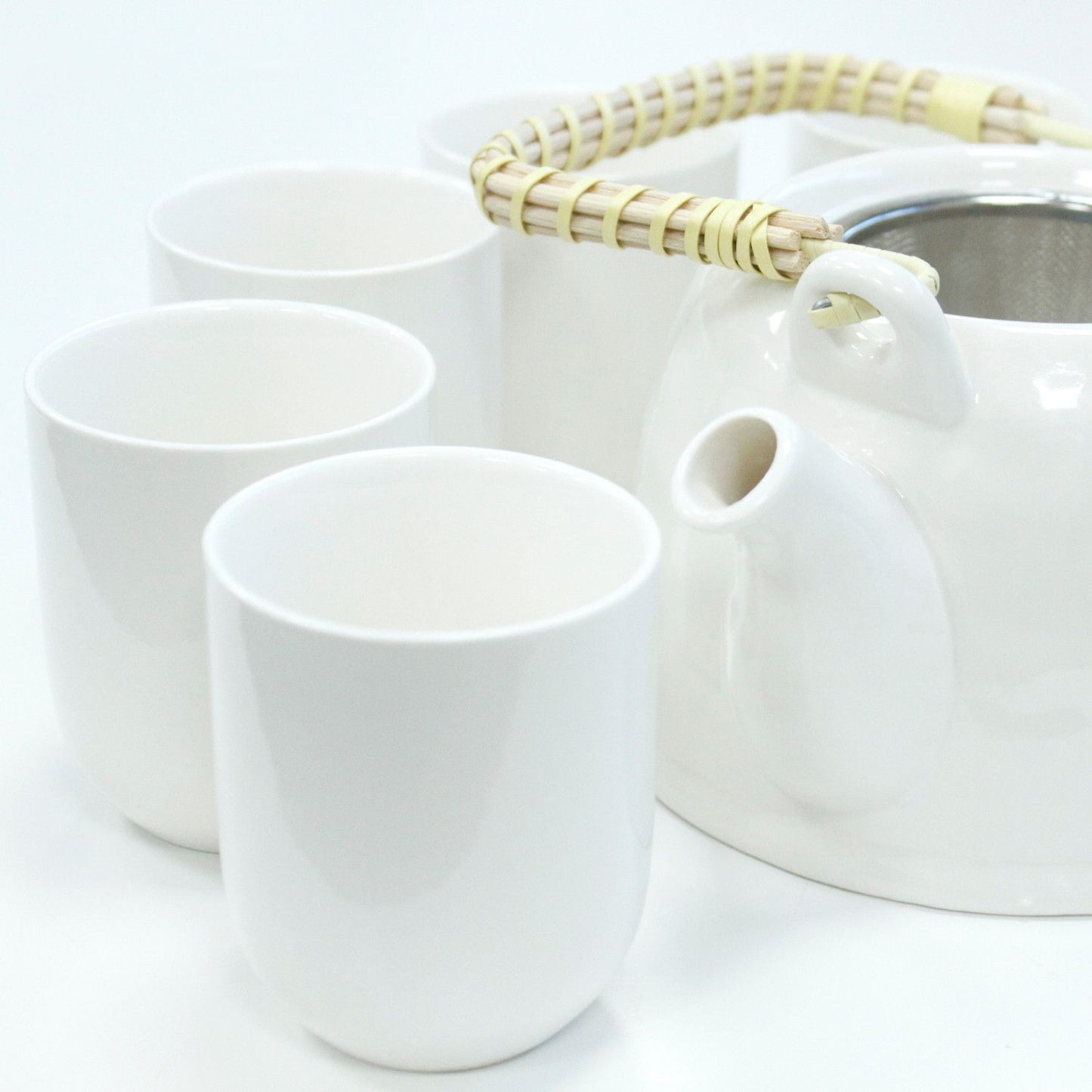 Classic White Ceramic Herbal Teapot Set 7 Piece | Artisan Style | Timeless Tea Lover Gift Set