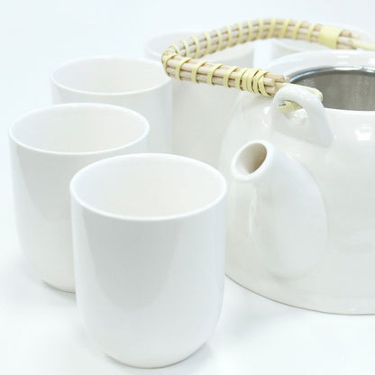 Classic White Ceramic Herbal Teapot Set 7 Piece | Artisan Style | Timeless Tea Lover Gift Set
