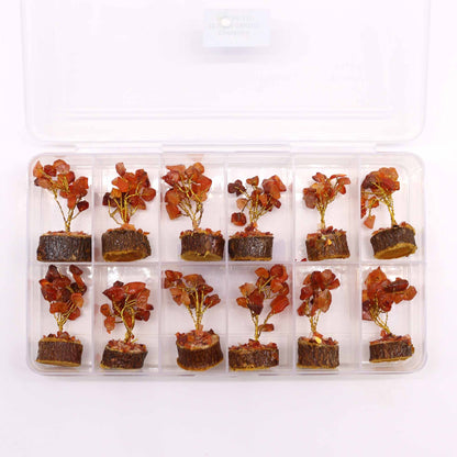 Mini Carnelian Gemstone Tree on Wood Base | 15 Stones | 4x3x6cm | New