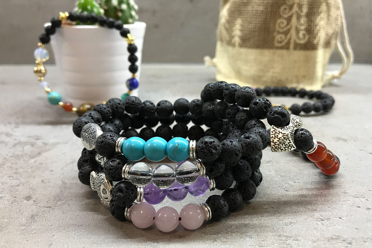 Leaf Turquoise Lava Stone Bracelet | Leaf Charm | Essential Oil Diffuser Beads | Stretch Fit | Unisex