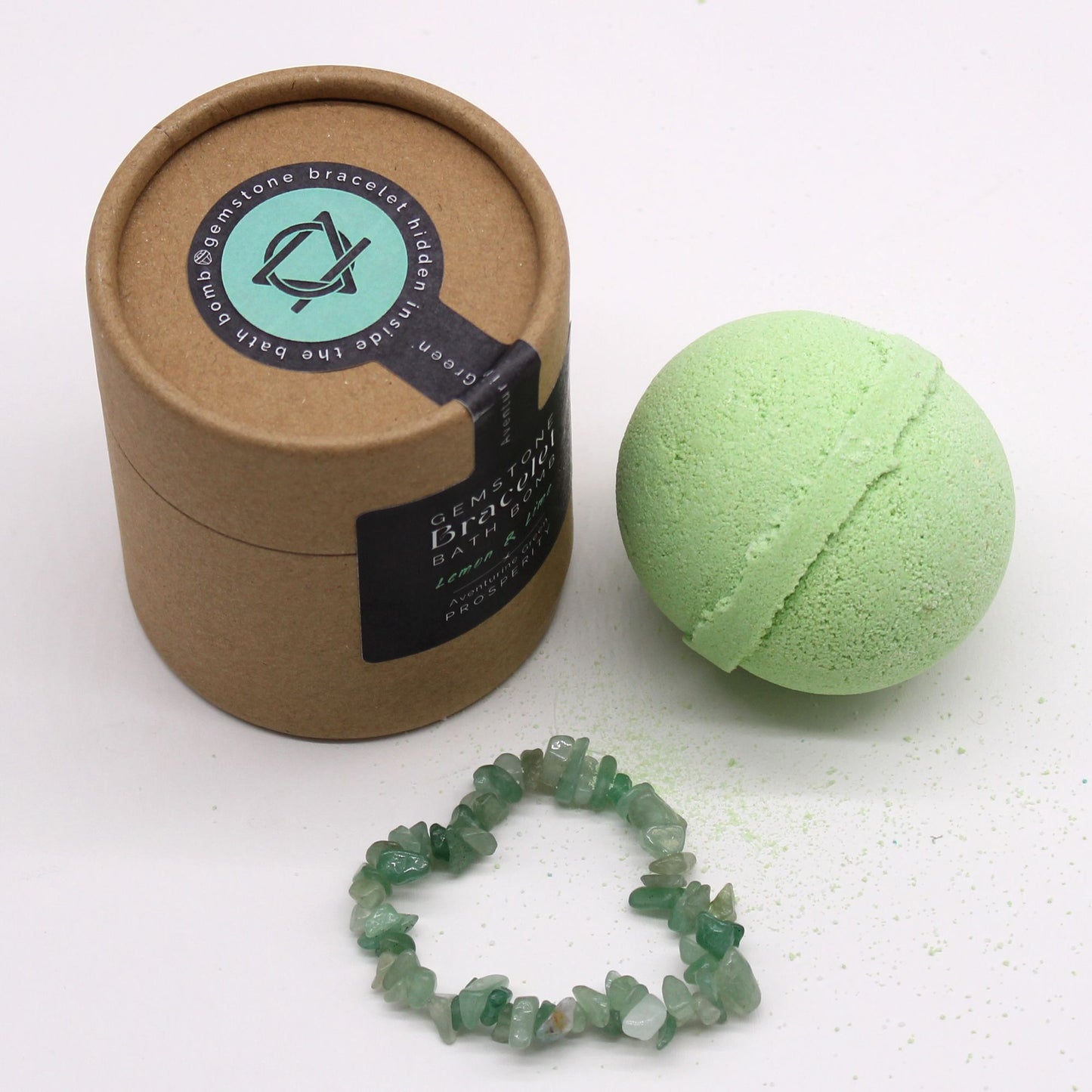 Green Aventurine Gem Bracelet Bath Bomb | Lemon and Lime | Handcrafted | Vegan | New