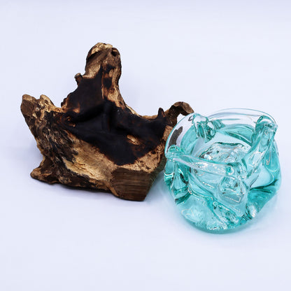 Molten Glass Chunky Ashtray & Candle Holder on Driftwood | 23cm | 11x14x19.5cm | New