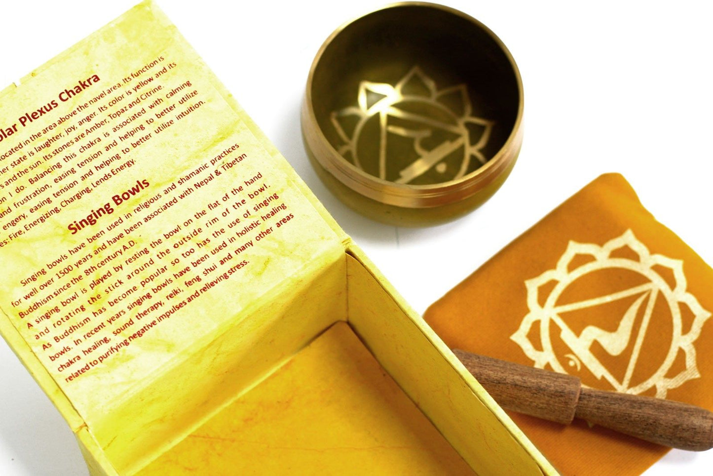 Solar Plexus Chakra Singing Bowl Gift Set | Manipura | Hand-Painted | Brass | New