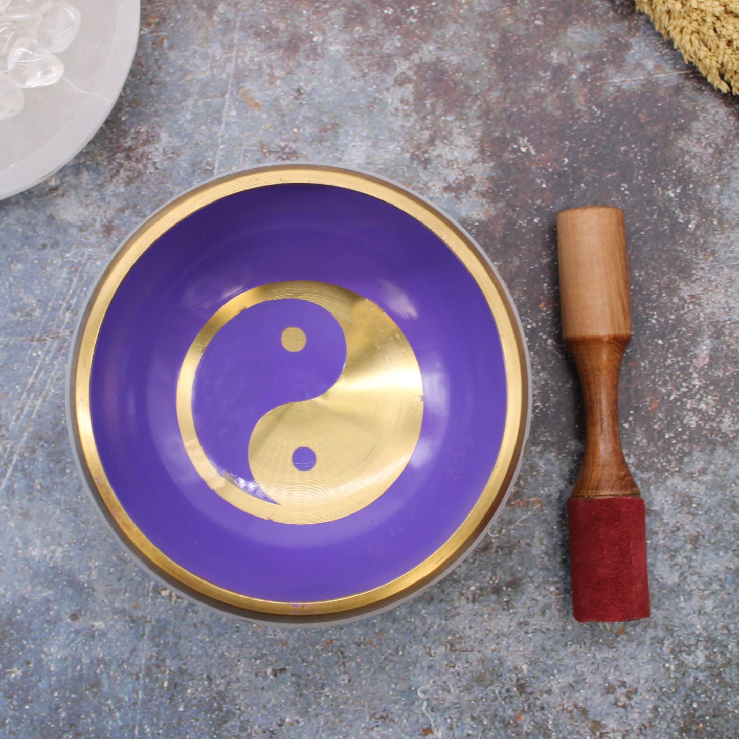 Yin and Yang Singing Bowl Set | White and Purple | 14cm | Brass | New