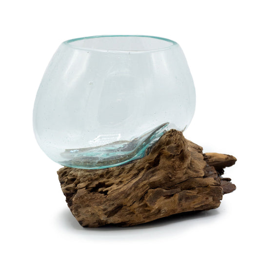 Molten Glass Medium Bowl on Driftwood | Handmade in Bali | 12x13x5cm | New