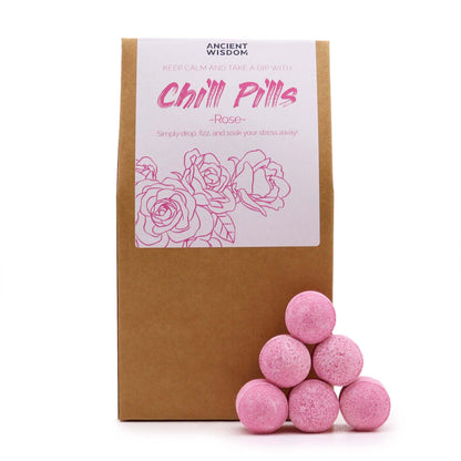 Chill Pills Bath Bomb Gift Pack | Rose | 350g | 30 Mini Bath Bombs | Handmade England | New