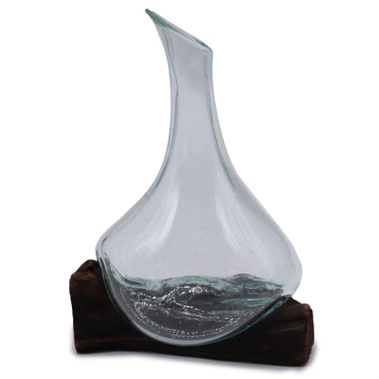 Molten Glass Mini Decanter on Driftwood | Handmade in Bali | 20cm | 20x14x10cm | New