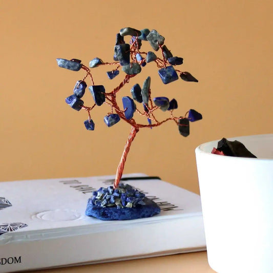 Sodalite Gemstone Tree on Blue Agate Base | 35 Stones | 7x4.5x10cm | New
