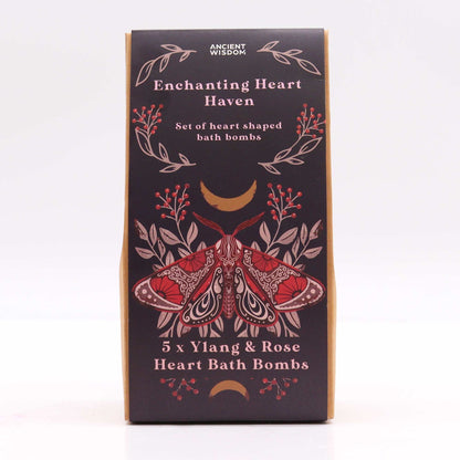 Enchanting Heart Heaven Bath Heart Gift Set | 5 Heart Bath Bombs | Ylang and Rose | Vegan | Handmade England | New