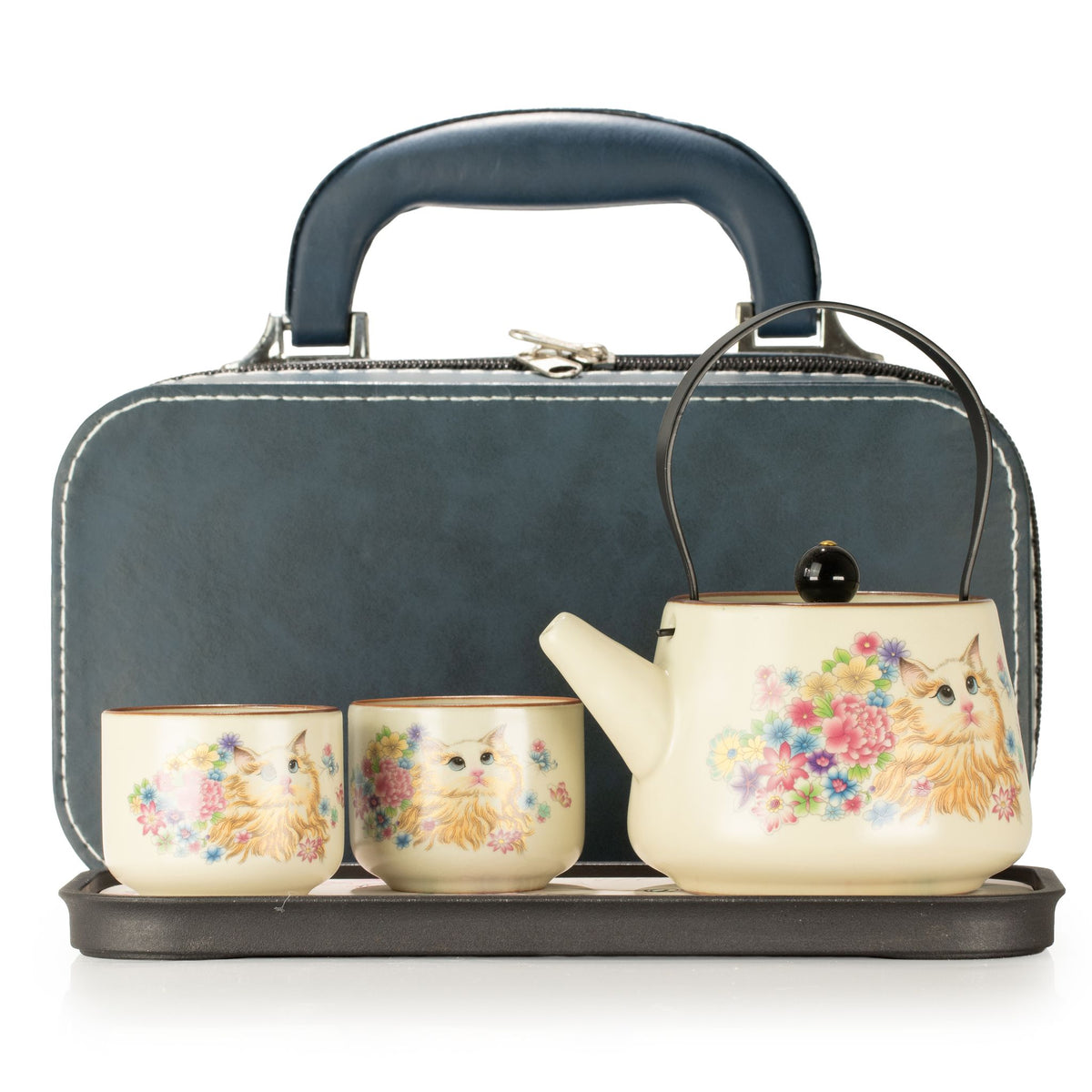Travel Teapot Set & Two Cups Cat Lover
