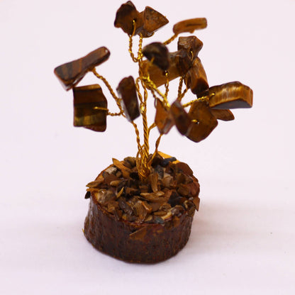 Mini Tiger Eye Gemstone Tree on Wood Base | 15 Stones | 4x3x6cm | New