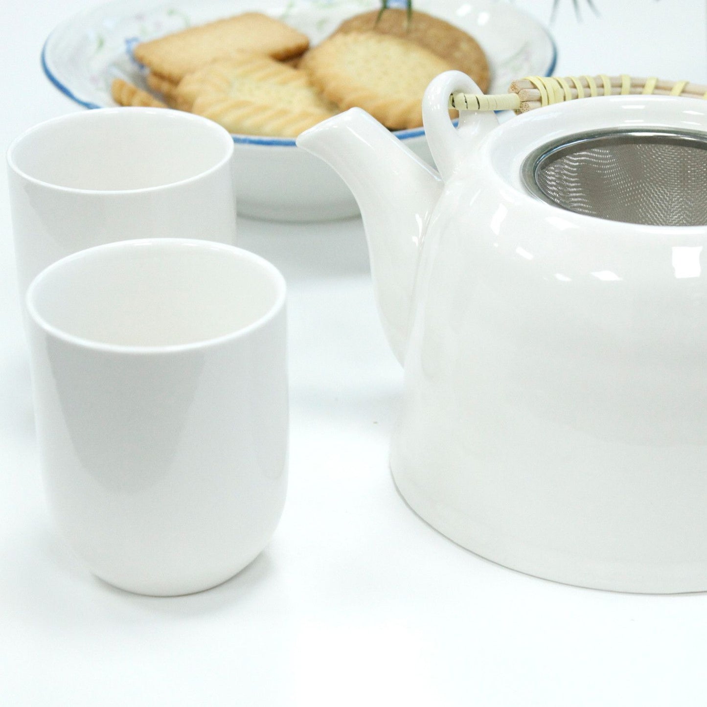 Classic White Ceramic Herbal Teapot Set 7 Piece | Artisan Style | Timeless Tea Lover Gift Set