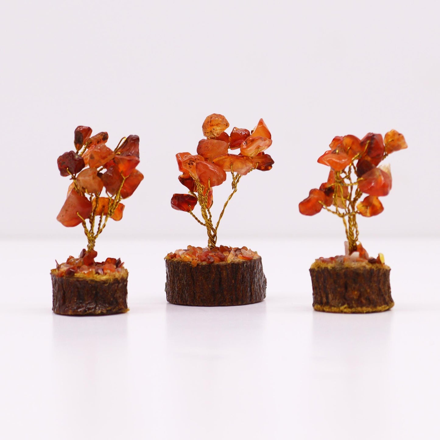 Mini Carnelian Gemstone Tree on Wood Base | 15 Stones | 4x3x6cm | New