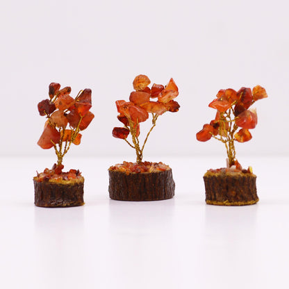 Mini Carnelian Gemstone Tree on Wood Base | 15 Stones | 4x3x6cm | New