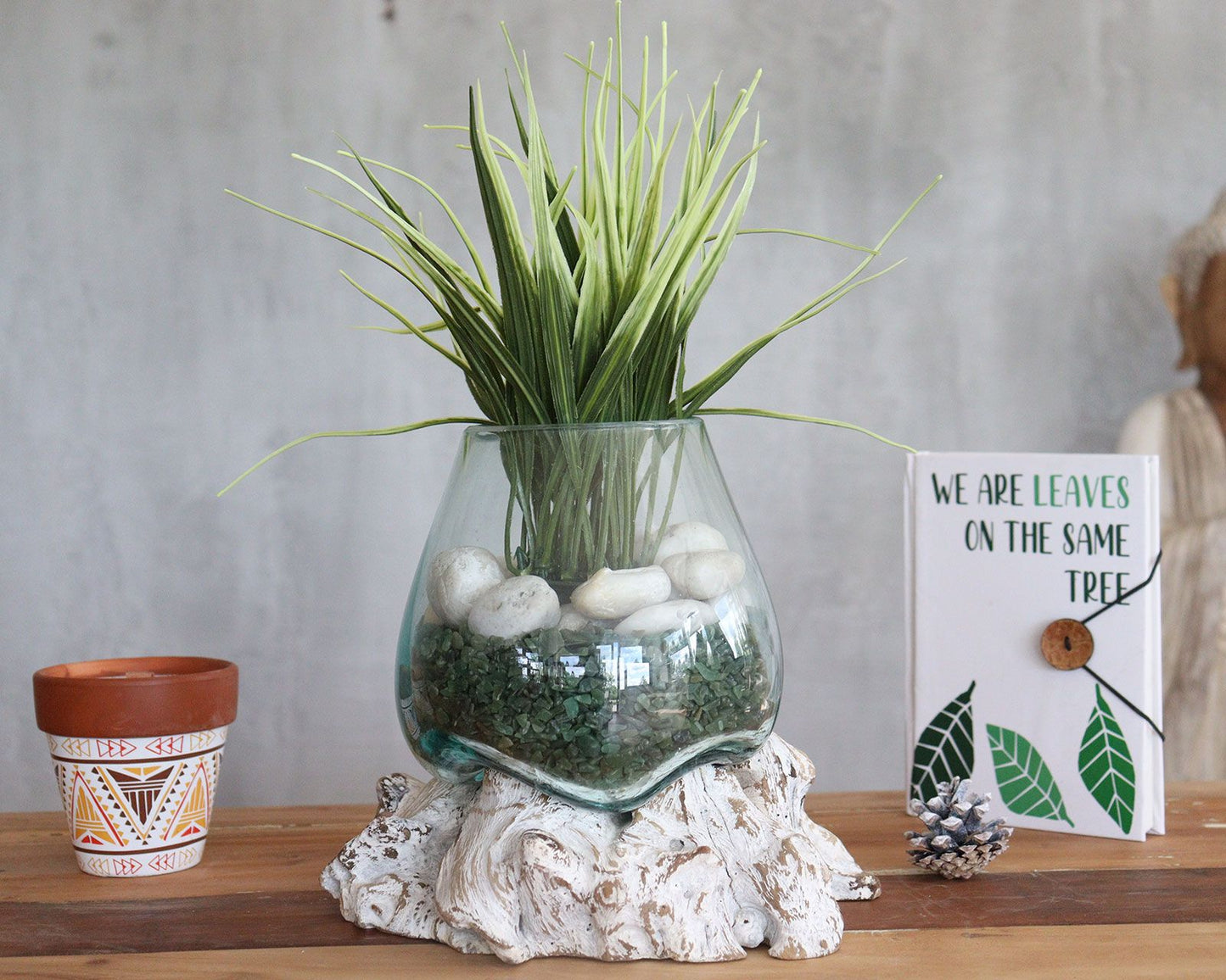 Molten Glass on Whitewash Wood | Small Bowl | Handmade in Bali | 13x11x10cm | New