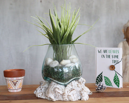 Molten Glass on Whitewash Wood | Small Bowl | Handmade in Bali | 13x11x10cm | New