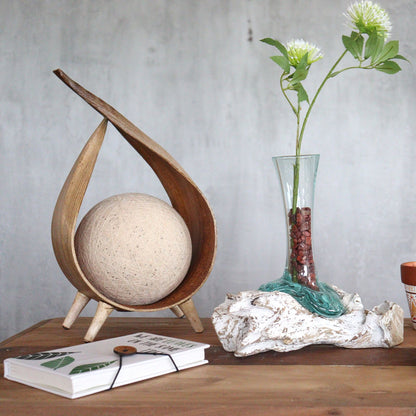 Molten Glass Vase on Whitewash Wood | Medium | Handmade in Bali | 24x16x12cm | New