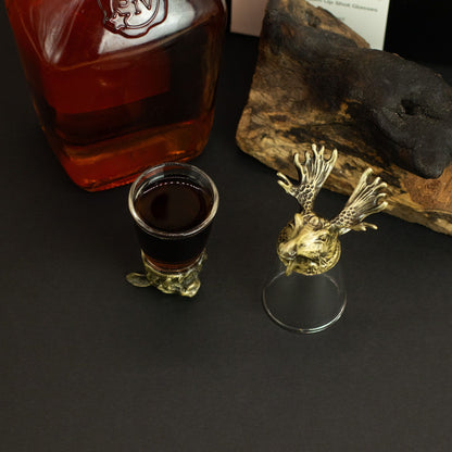 Bottom Up Shot Glass Gift Set of 12 | Forest & Mystical Creatures | 25ml | Antique Bronze | New