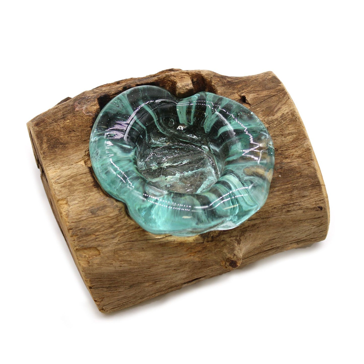 Molten Glass Candle Single Holder on Driftwood | Handmade in Bali | 14x17x9cm | New