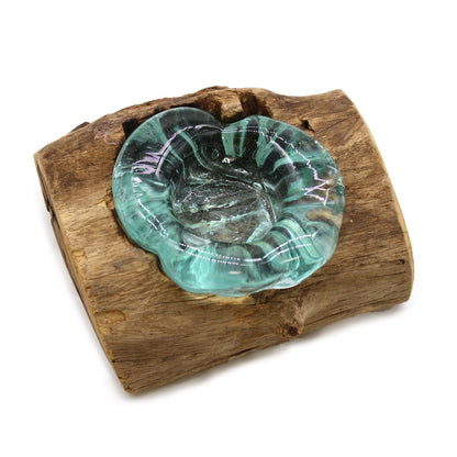 Molten Glass Candle Single Holder on Driftwood | Handmade in Bali | 14x17x9cm | New