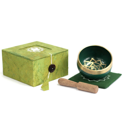 Heart Chakra Singing Bowl Gift Set | Anahata | Hand-Painted | Brass | New