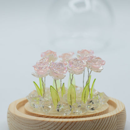Floral Glow Garden Dome - 10 Pink Roses - LED USB