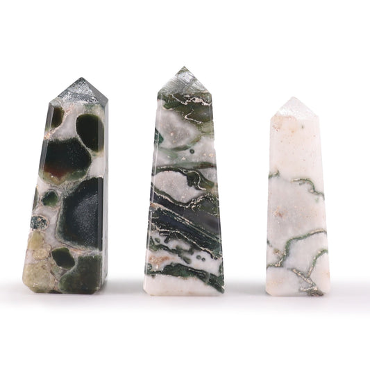 Moss Agate Gemstone Obelisk Point | Crystal Tower | approx 5cm | Natural Stone | New