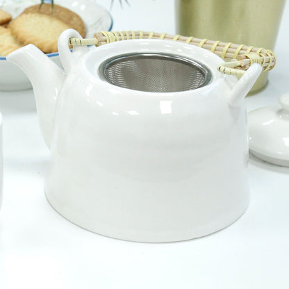 Classic White Ceramic Herbal Teapot Set 7 Piece | Artisan Style | Timeless Tea Lover Gift Set