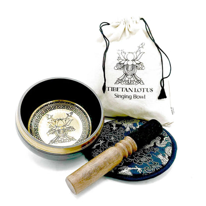 Lotus Flower Singing Bowl Gift Set | Hand Beaten and Engraved | 14cm | Brass | New