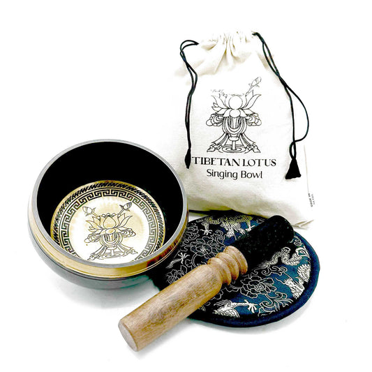 Lotus Flower Singing Bowl Gift Set | Hand Beaten and Engraved | 14cm | Brass | New