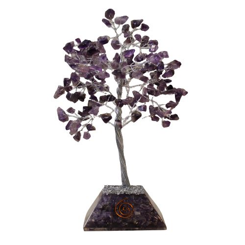 Amethyst Gemstone Tree with Orgonite Base | 160 Stones | 8x8x17cm | New